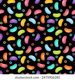 Gummy jelly and candy pattern. Colorful jellybean and lozenge. Multiple fruit gummy. Delicious sugar snack. Drug and vitamin. Beautiful seamless pattern vector. Simply design for wrapping paper, decor