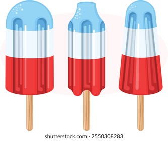 Juego de paletas Gummy Rocket. Ilustración vectorial de postre congelado de verano colorido 