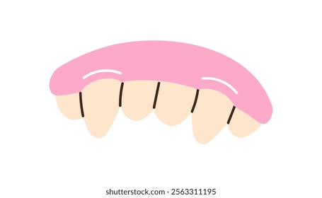 Gummy, teeth-shaped jelly candy. Chewy gum with fangs, sweet snack. Soft sugar treat. Funny confectionery. Gelatin food, marmalade. Flat graphic vector illustration isolated on white background