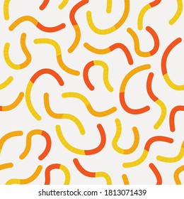 Gummy Worms Seamless Pattern. Candy Jelly Snakes For Yummy Halloween Celebration.