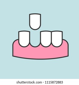 Gums with teeth and missing tooth, dental related icon, filled outline