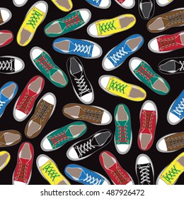 Gumshoes Seamless Background. Teenage school street wear. Top view sneakers.