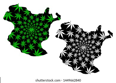 Gumushane (Provinces of the Republic of Turkey) map is designed cannabis leaf green and black, Gümüşhane ili map made of marijuana (marihuana,THC) foliage,