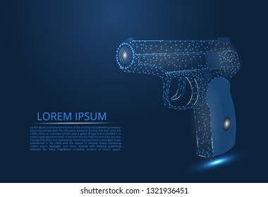 A gun from abstract polygon. Low poly, lines and associated with form, vector illustrationIn the form of lines, figures, the starry sky, painted in camouflage, in visible glass.