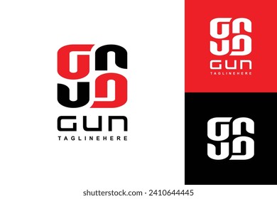Ilustración vectorial del logotipo de ambigrama de Gun combinación de letras en color rojo y negro