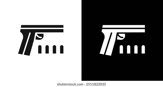 Gun with ammunition icon Flat fill set collection