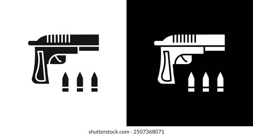 Gun with ammunition icon flat line symbol set.