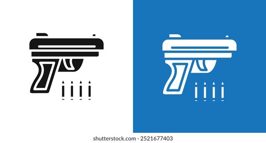 Gun with ammunition icon Flat vector set outline
