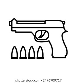 Pistola con icono de munición lineal logo marca en blanco y negro
