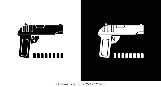 Gun with ammunition icon linear logo isolated