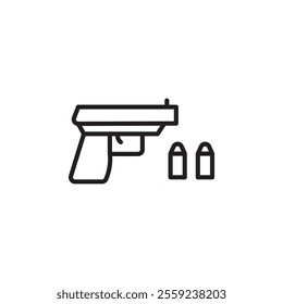 Gun with ammunition icon Outline vector for web ui
