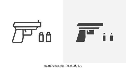 Gun with ammunition icon Outline vector sign