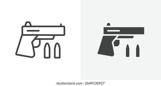Gun with ammunition icon Outline vector sign