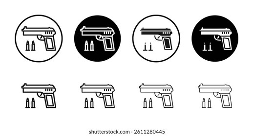 Gun with ammunition icon Thin line art collection