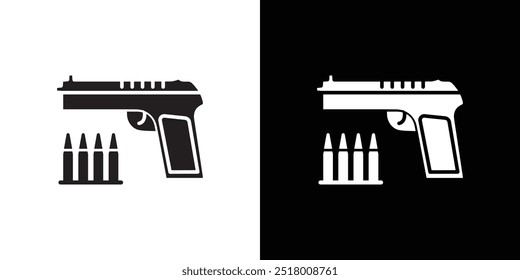 Pistola con icono de munición Vector plana delgada línea ilustración