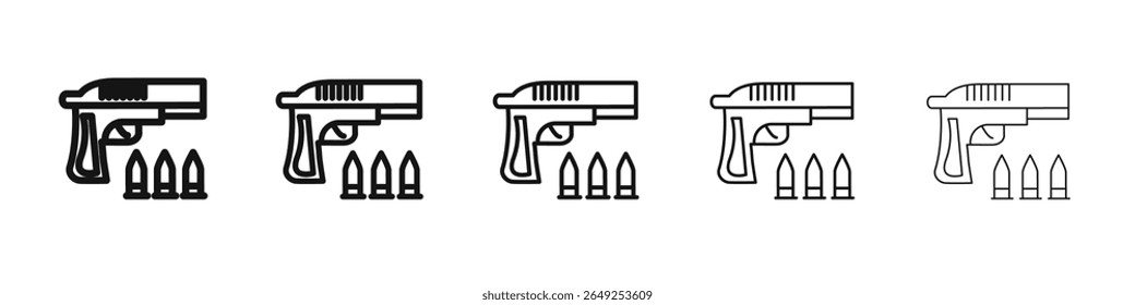 Pistola con icono de munición Vector esquema conjunto ilustración signo