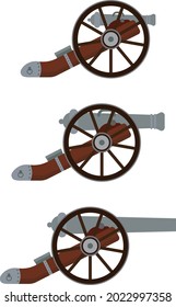 Una pistola. Artillería. Antiguos tipos de armas. Kernels, barriles de pólvora. Diseño plano.