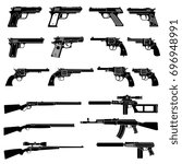 Gun and automatic weapon vector icons. Military combat firearms pictograms. Gun and automatic weapon, rifle and firearm, vector illustration