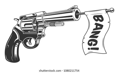 A gun with a bang flag. Vector illustration