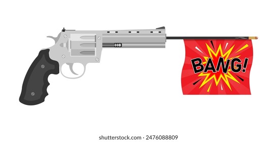 A gun with a bang flag. Vector illustration