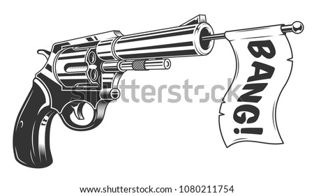 A gun with a bang flag. Vector illustration