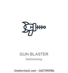 Gun blaster icon. Thin linear gun blaster outline icon isolated on white background from astronomy collection. Line vector sign, symbol for web and mobile