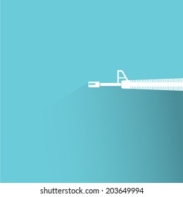 gun, blue background, flat and shadow theme