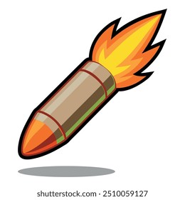 Eine Gewehrkugel mit einem Feuervektor, der auf weißem Hintergrund schwebt, Illustrationsdesign