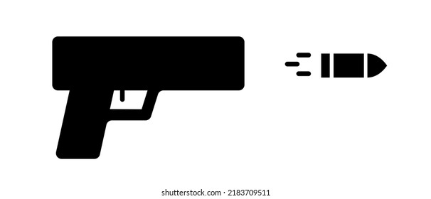 Gun And Bullet Silhouette Icon. Gunfire. Vector.