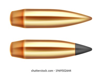 Gun bullets, 3d realistic vector illustration, isolated on white background.