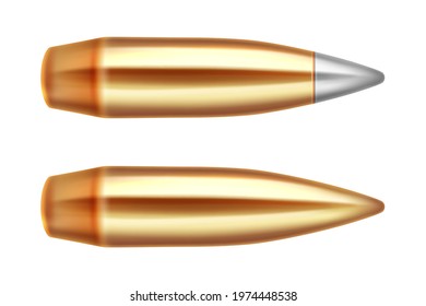Gun bullets, ammo weapon. 3d realistic vector illustration, isolated on white background.