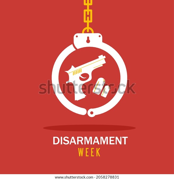 Gun and bullets are isolated in handcuffs.\
Disarmament concept. Vector\
Illustration