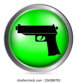 Gun button on white background. Vector illustration.