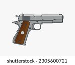 Gun colt 1911. Colored vector illustration.