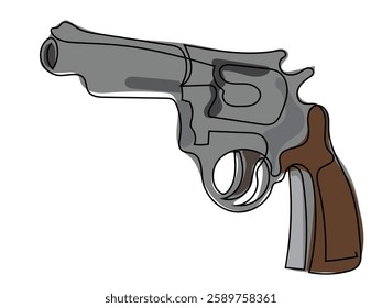 Gun in continuous line drawing on white background.