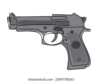 Gun in continuous line drawing on white background.