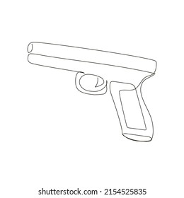 Endlosreihenzeichnung. Eine Linie Kunst der Waffen, Gaspistole, Feuerwaffen, Waffen für Polizei und Selbstverteidigung, Spielzeug.