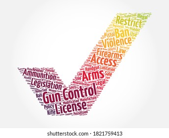 Gun Control check mark word cloud collage, concept background