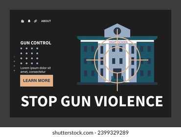 Control de armas oscuro o de noche. Segunda prohibición de enmienda. Regulación de armas movimiento de ley. Violencia con armas de fuego. Tiroteos masivos en lugares públicos y escuelas. Ilustración vectorial plana