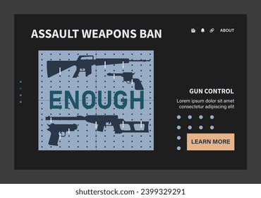 Gun control dark or night mode set. Second amendment ban. Weapon regulations law movement. Firearm violence. Mass shooting in public places and school. Flat vector illustration