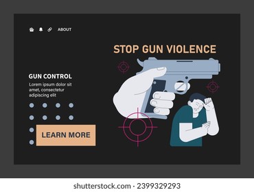 Control de armas oscuro o de noche. Segunda prohibición de enmienda. Regulación de armas movimiento de ley. Violencia con armas de fuego. Tiroteos masivos en lugares públicos y escuelas. Ilustración vectorial plana