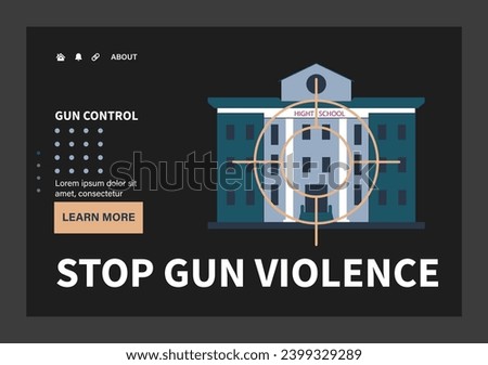 Gun control dark or night mode set. Second amendment ban. Weapon regulations law movement. Firearm violence. Mass shooting in public places and school. Flat vector illustration