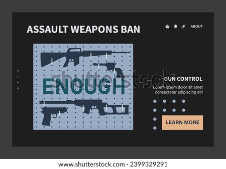 Gun control dark or night mode set. Second amendment ban. Weapon regulations law movement. Firearm violence. Mass shooting in public places and school. Flat vector illustration