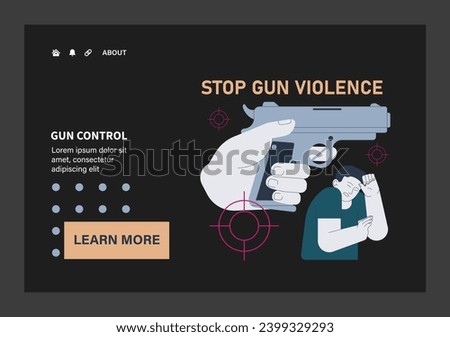 Gun control dark or night mode set. Second amendment ban. Weapon regulations law movement. Firearm violence. Mass shooting in public places and school. Flat vector illustration
