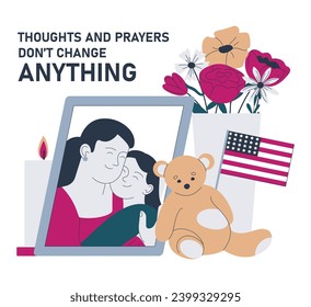 Schusskontrolle Zweites Änderungsverbot. Waffengesetze Bewegung. Gewalt gegen Feuerwaffen. Massenschießen an öffentlichen Orten und in der Schule. Flache Vektorgrafik