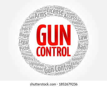Gun control - set of laws that regulate the manufacture, sale, transfer, possession, or use of firearms by civilians, word cloud concept background