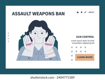 Red de control de armas o juego de aterrizaje. Segunda prohibición de enmienda. Regulación de armas movimiento de ley. Violencia con armas de fuego. Tiroteos masivos en lugares públicos y escuelas. Ilustración vectorial plana