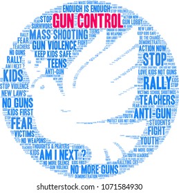 Gun Control word cloud on a white background. 