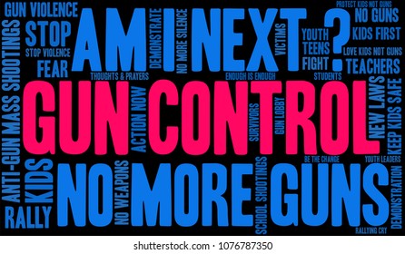 Gun Control word cloud on a black background. 
