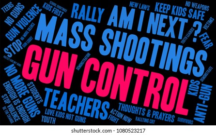 Gun Control word cloud on a black background. 